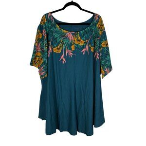Roaman's Women SZ 6X 42/44 Dark Teal Floral Short Sleeve Tunic Length Top NWOT